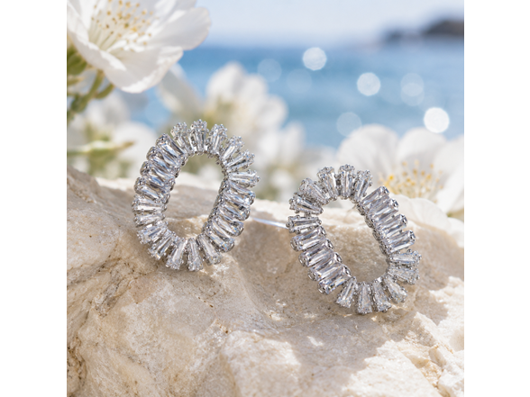 Silver Oval CZ Stud Earrings