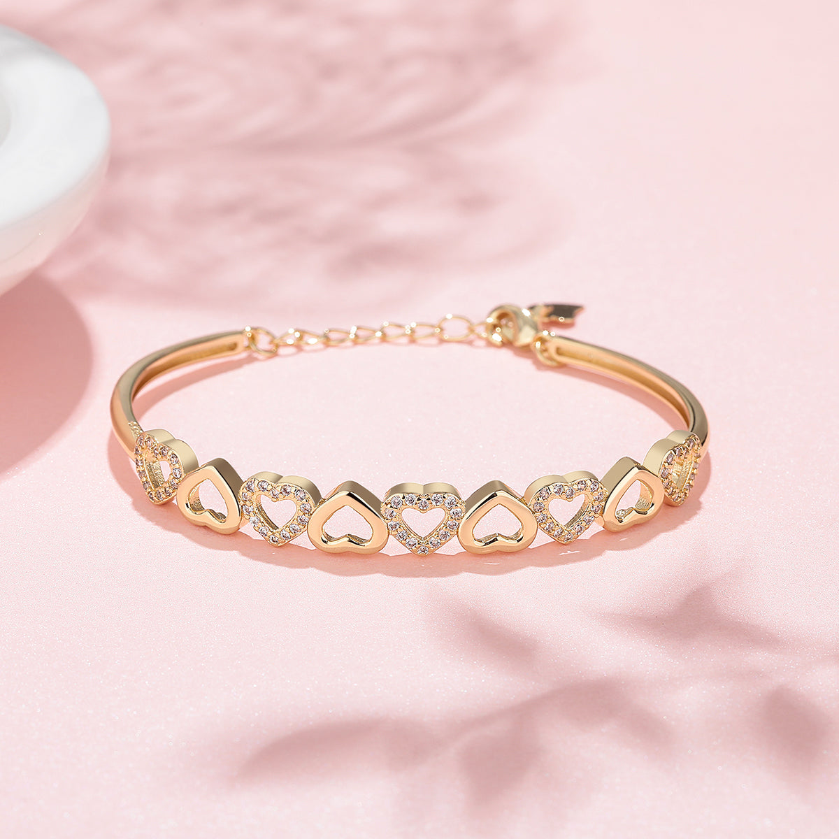 14K Gold Hearts Bangle Bracelet - Gallery 12