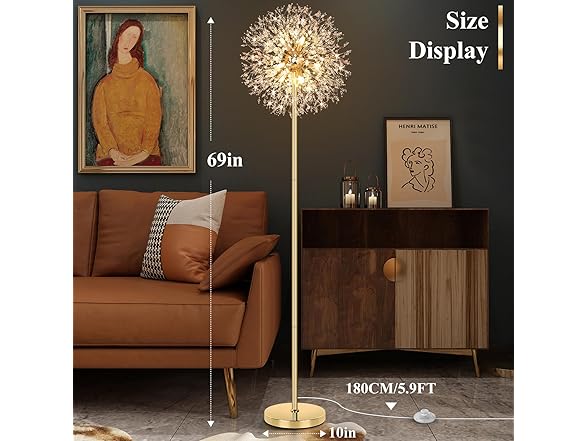 BesLowe 69'' Crystal Floor Lamp