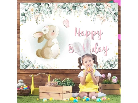 AIBIIN 7x5ft Easter Bunny Birthday Banner, Rabbit - Gallery 4