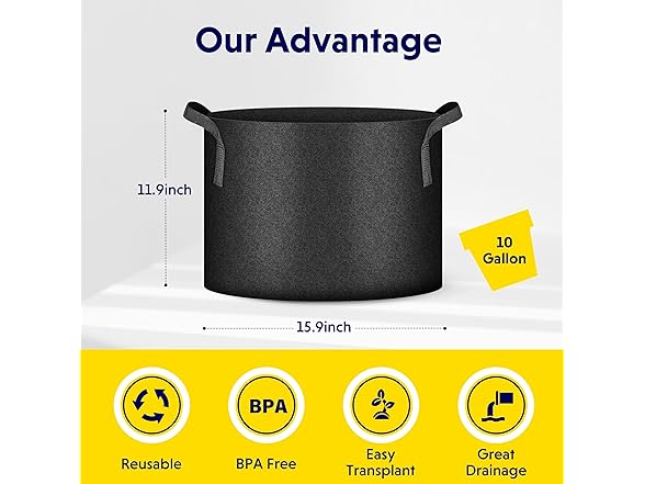 Simple Deluxe 10Gal Grow Bags 5pk