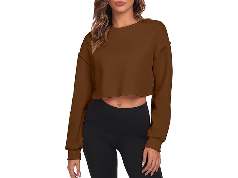 FKEEP Cropped Sweatshirts for Women Long Sleeves Crewneck Pullover Crop Tops Oversized Fit
