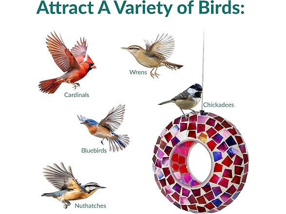 Sunnydaze 6-Inch Glass Mosaic Hanging Bird Feeder, Crimson Mosaic
