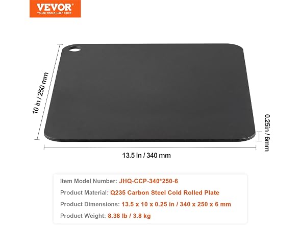 VEVOR Pizza Steel, 13.5" x 10" x 1/4"