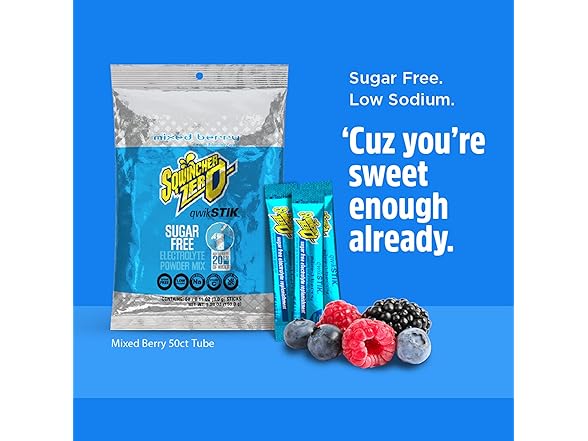 50PK Sqwincher Zero Qwik Stik, Mixed Berry
