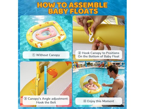 JUNLLY Baby Pool Float with Canopy, Yellow