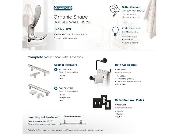 Amerock Finesse Triple Prong Polished Nickel Wall-Mounted Hook