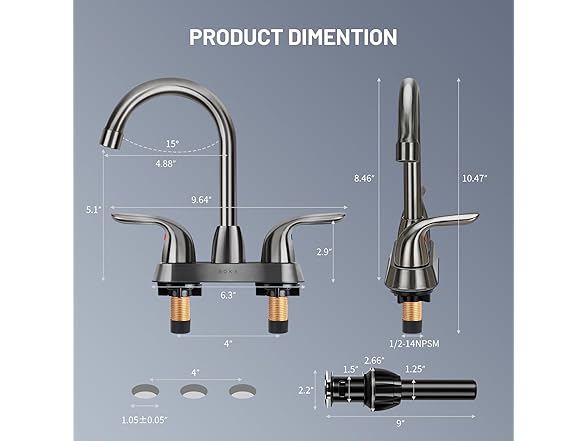 SOKA Bathroom Sink Faucet for 3 Hole, 4"