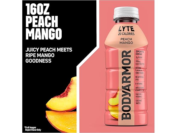 12Pk BODYARMOR LYTE, Peach Mango, Electrolyte