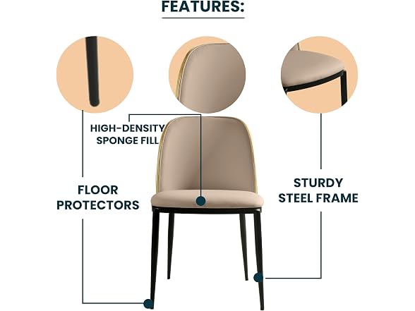 LeisureMod TCNW18BG Tule Dining Chair Natural Wood/Beig