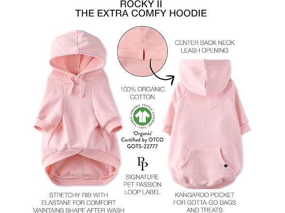 Pet Passion Rocky II Dog Hoodie, Pink, X-Large