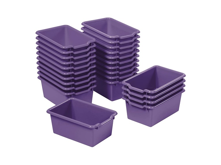 ECR4Kids Scoop Front Storage Bins, Multipurpose Organization, Purple, 25-Piece