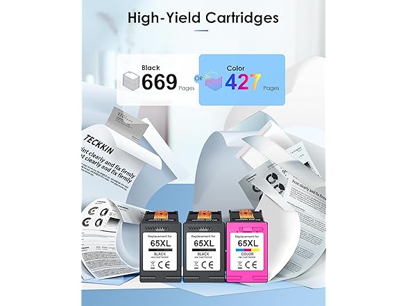 TECKKIN 65XL HP Ink Set, 3-Pack