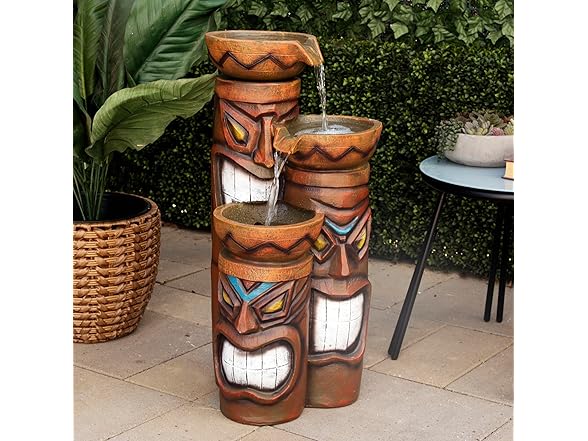 Alpine Corporation 29" H Outdoor 3-Tiered Tiki Head Bowl Waterfall