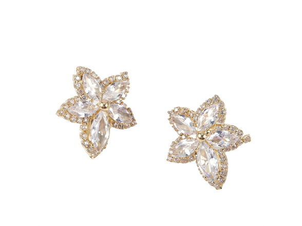 18K Gold Floral Cluster CZ Studs
