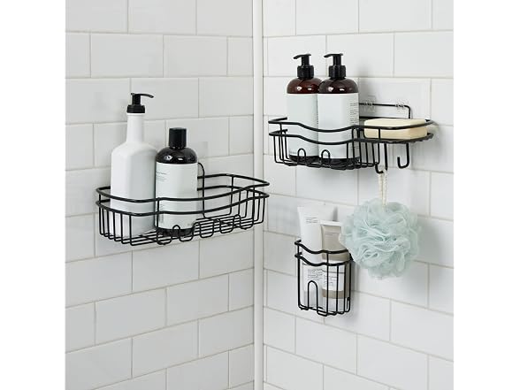 Bath Bliss Ultimate 3 Piece Adhesive Shower Caddy Set Black