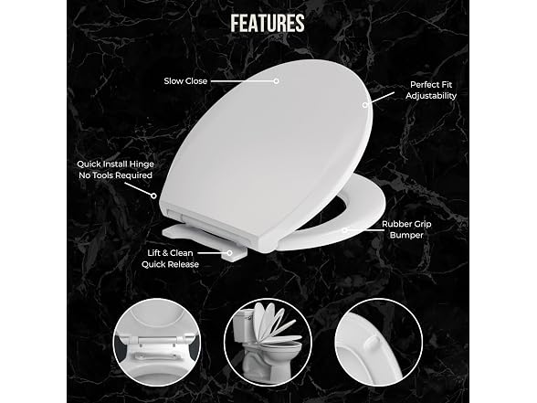 Centoco Elongated Toilet Seat, Slow-Close, Fast Fix Hinge, White