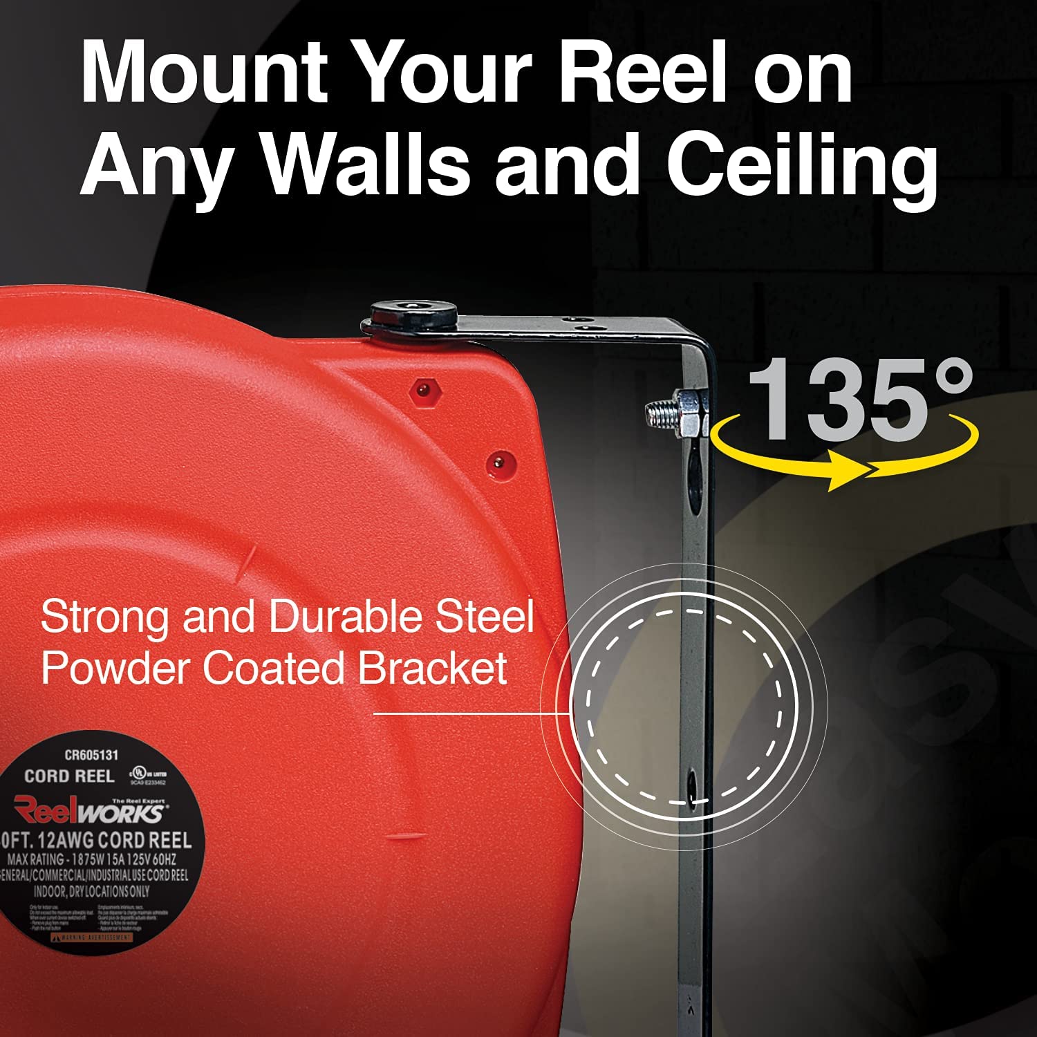 ReelWorks 40' 12AWG Retractable Extension Cord Reel - Gallery 13