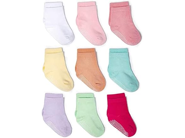 9 Pair Baby Non-Slip Crew Socks