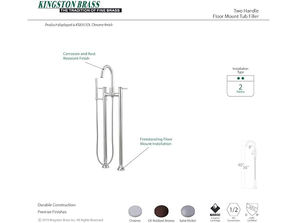 Kingston KS8358DL Freestanding Tub Faucet, Br Nickel