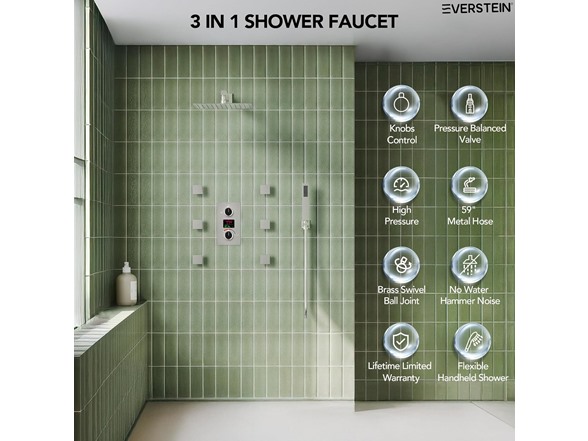EVERSTEIN SFS-1014-NK12 12" Brushed Nickel Shower System