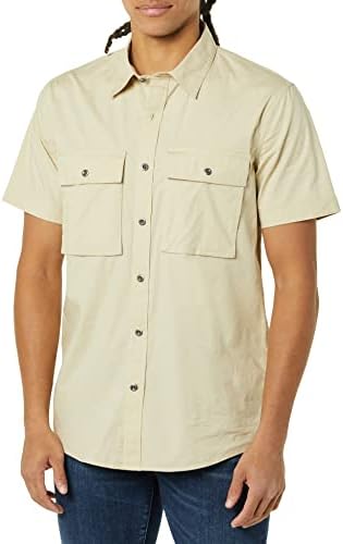 Amazon Essentials Men's Standard-Fit Short-Sleeve Two-Pocket Utility Shirt (Previously Goodthreads), Light Khaki Brown, Small