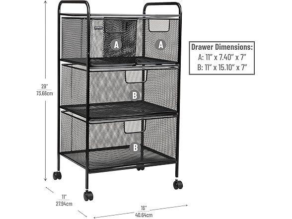 Mind Reader Rolling Cart with Drawers