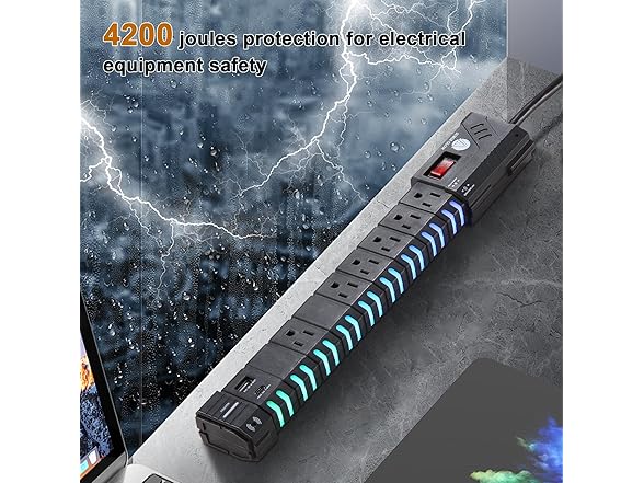 SURGE GLOW 6FT 4200J 6 Outlet RGB Power Strip