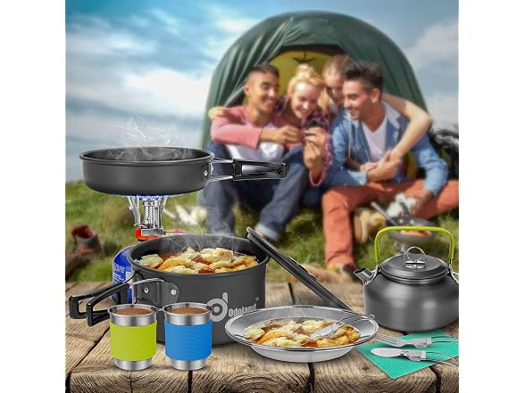 Odoland 15pcs Camping Cookware Kit