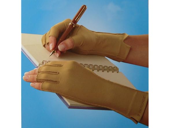 isotoner Compression Fingerless Gloves Large Tan