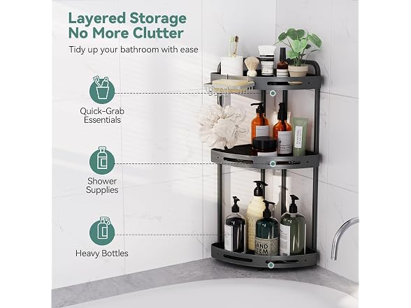 Binecer Corner Shower Caddy Standing, 3-Tier
