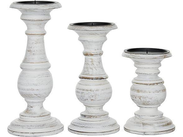Set of 3 Candlestick Holder 10", 8", 6”H, White