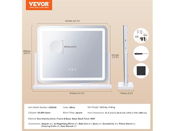 Vanity Mirror with Lights, Three 21.7x17.7in