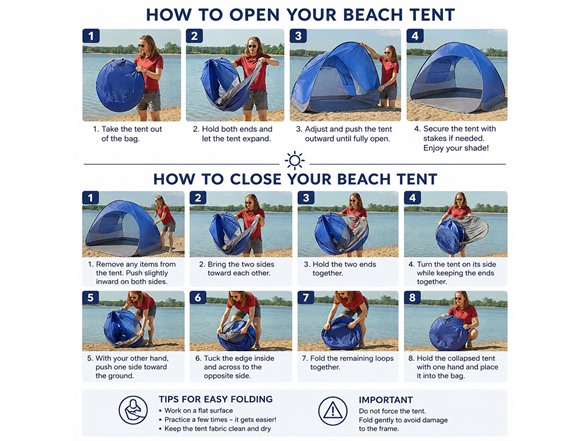 Pop-Up Beach Tent w/ Carry Bag - Red