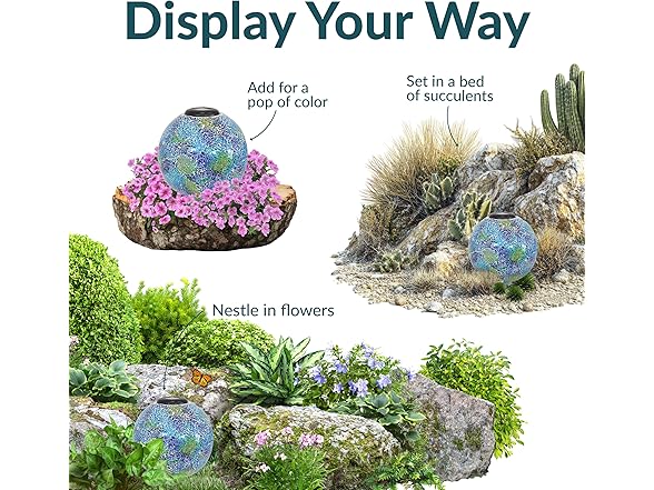 Sunnydaze 10 inch Solar Gazing Ball, Crackled Azul Terra
