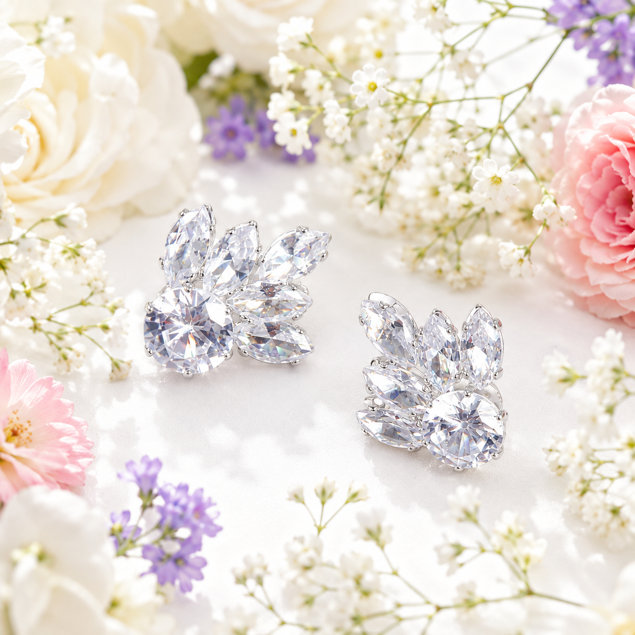 Silver Marquise Cluster Studs - Gallery 7
