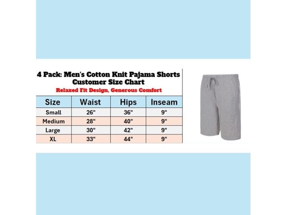 4Pk Mens Cotton Soft Knit Pajama Shorts