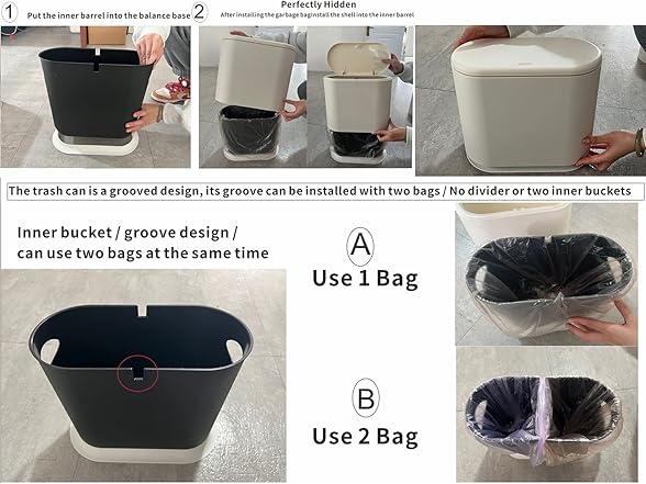 3.17G/12L Black Slim Bathroom Trash Can