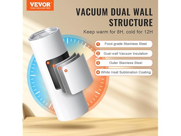 VEVOR 8 Pack Sublimation Tumblers 20 Oz