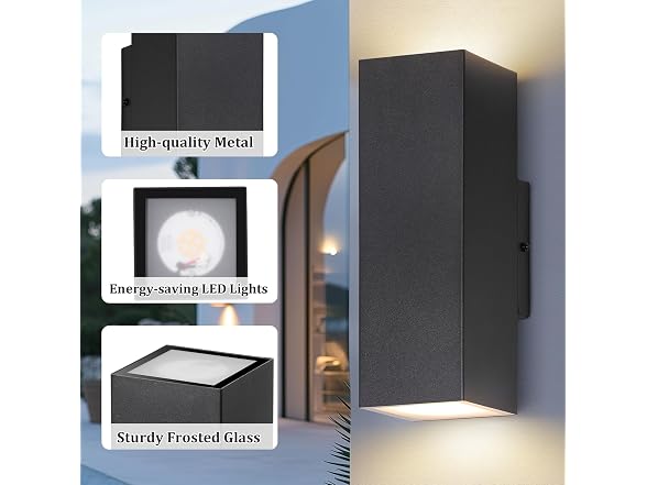 2-Pack Outdoor Wall Lights, Large LED Up and Down Lights, Black