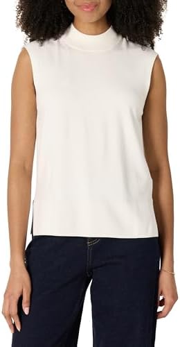 Amazon Essentials Women's Regular-Fit Cap Sleeve Pullover Mock Neck Sweater Top, Eggshell White, Large