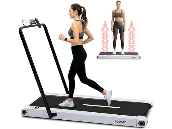 Squatz 2‑in‑1 Treadmill w/ Handlebar & Vibration Plates (Black Gray)