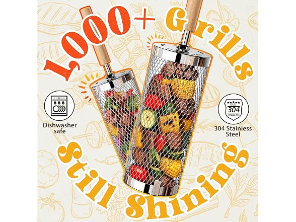 Basinel Rolling Grill Basket 2 Pack