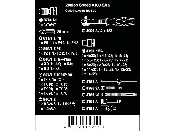 Wera WER05003533001 Wera 8100 SA 2 Zyklop 1/4 42Pc