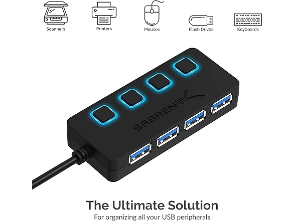 SABRENT 4-Port USB 3.0 Hub w/ Switches