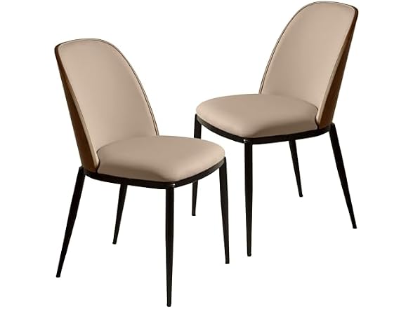 LeisureMod TCWN18BG2 Tule Dining Chair Walnut/Beige