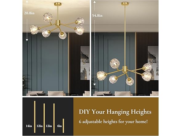 TOBUSA 6-Light Gold Crystal Sputnik Chandelier