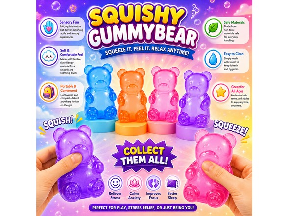 Twilight Squishy Sensory Toys Gummy Bear, 3PK