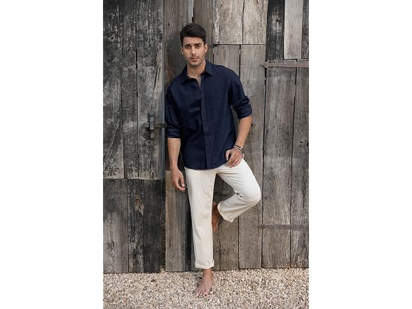 Runcati Men (M) Button Down Shirt Linen Long Tops