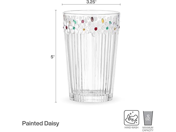 Darbie Angell Painted Daisy Highball Glasses Set of 4